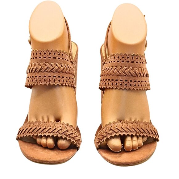 Lauren Conrad High Heel Sandals Women 8 Brown Block Braided Strap Buckle Boho - Picture 1 of 6
